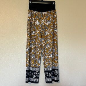 Apt. 9 Women’s L Marigold and Black Floral Print Wide Leg Pants